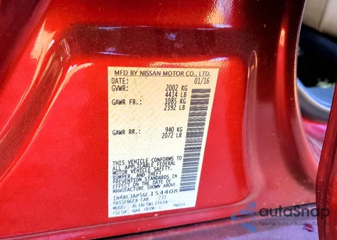 2016 Nissan Altima 3.5Sl from USA, damaged, VIN 1N4BL3AP5GC154408